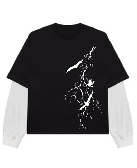 Black With White Sleeve Oversized Tee Front Design