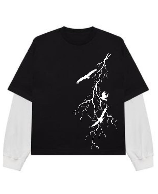 Black With White Sleeve Oversized Tee Front Design